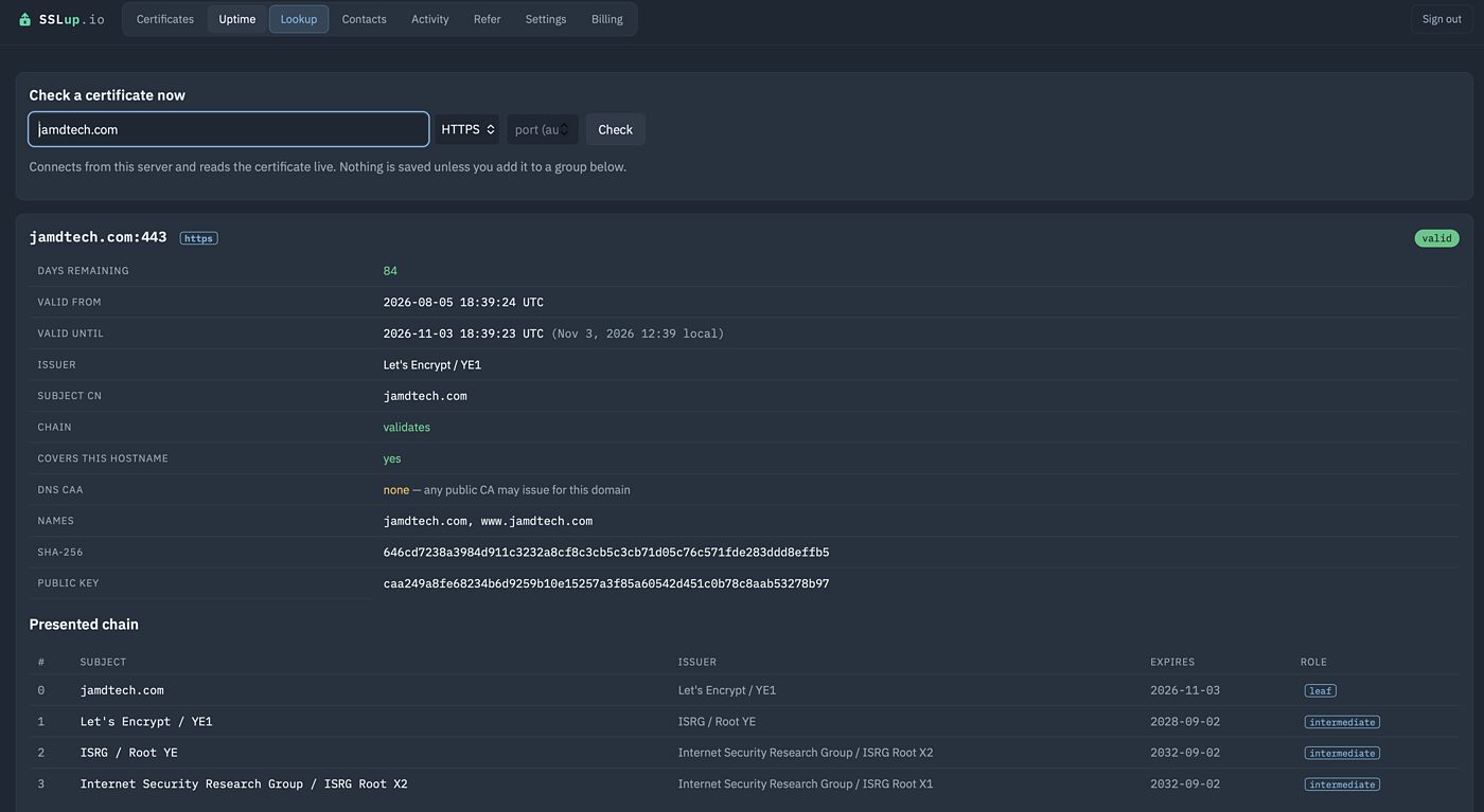Checking a certificate on demand